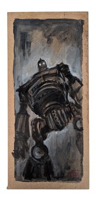 Lot 51 - THE IRON GIANT - SIGNED PAINTING ON WOOD BY RICHARD BAZLEY