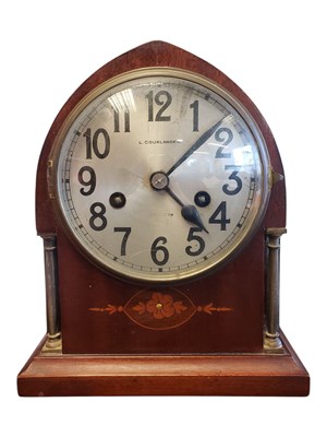 Lot 261 - L COURLANDER - EDWARDIAN MAHOGANY INLAID MANTEL CLOCK