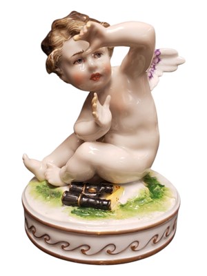 Lot 92 - 19TH CENTURY NAPLES CAPODIMONTE PORCELAIN CHERUB FIGURE