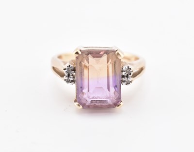 Lot 297 - HALLMARKED 9CT GOLD AMETRINE & DIAMOND RING