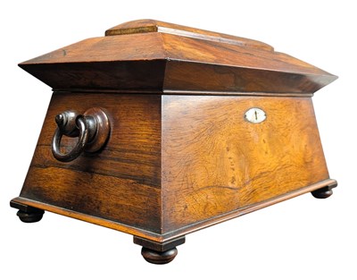 Lot 601 - 19TH CENTURY ROSEWOOD SARCOPHAGUS TEA CADDY