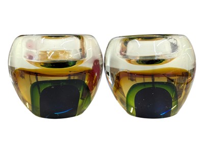 Lot 102 - PAIR OF ITALIAN RETRO MUD CENTURY SOMMERSO ASH TRAY / CANDLE HOLDERS