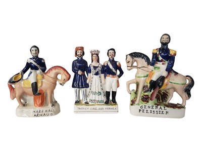 Lot 111 - THREE 19TH CENTURY VICTORIAN STAFFORDSHIRE EARTHENWARE FLATBACK FIGURES