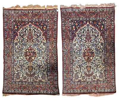 Lot 573 - TWO 20TH CENTURY IRANIAN ISFAHAN NAIN PART-SILK CARPET RUGS