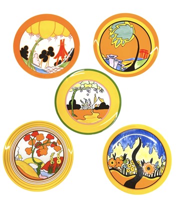 Lot 70 - WEDGEWOOD - CLARICE CLIFF RANGE - COLLECTION OF FIVE LIMITED EDITION PLATES
