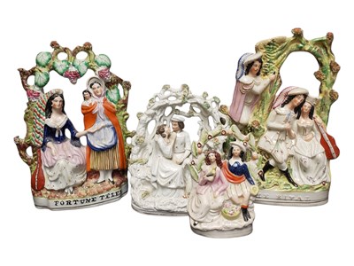 Lot 113 - FOUR 19TH CENTURY VICTORIAN STAFFORDSHIRE EARTHENWARE FLATBACK FIGURES
