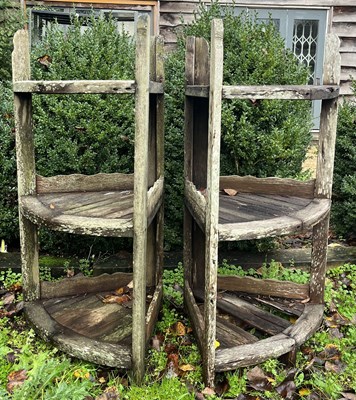 Lot 616 - PAIR OF WOODEN DRIFTWOO-EFFECT PUB GARDEN OUTDOOR CORNER SHELVES PLANTERS