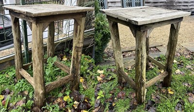 Lot 618 - PAIR OF WOODEN TALL SQUARED PUB GARDEN OUTDOOR TABLES