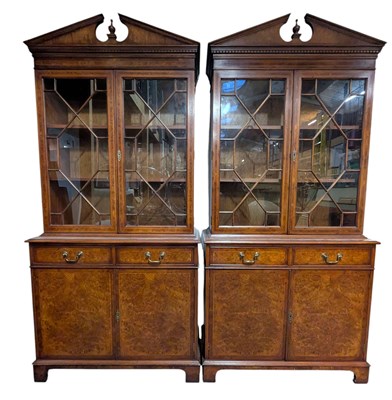 Lot 565 - PAIR OF 20TH CENTURY REGENCY REVIVAL YEW WOOD BOOKCASE CABINETS