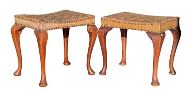 Lot 603 - PAIR OF 19TH CENTURY STRAPWORK TAN LEATHER STOOLS