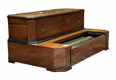 Lot 604 - 19TH CENTURY ROSEWOOD, MARQUETRY INLAID INTERCHANGEABLE 4-CYLINDER MUSIC BOX