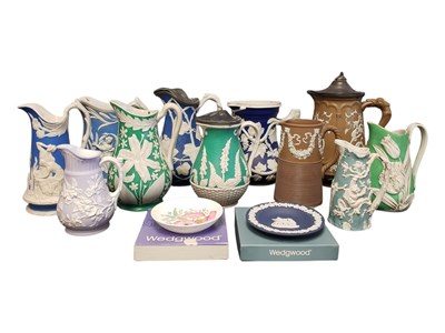 Lot 128 - COLLECTION OF 19TH CENTURY VICTORIAN STONEWARE RELIEF MOULDED JUGS