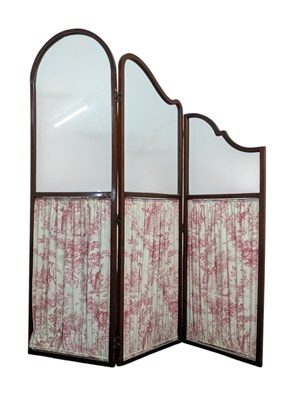 Lot 298 - FRENCH 19TH CENTURY MAHOGANY UPHOLSTERD THREE-FOLD DISCRETION SCREEN