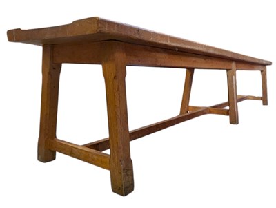Lot 493 - ARTS & CRAFTS LATE 19TH/EARLY 20TH CENTURY OAK FARMHOUSE BENCH SEAT