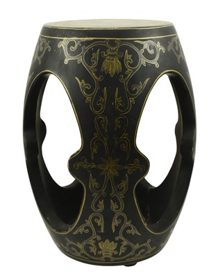 Lot 149 - 20TH CENTURY CHINESE LACQUERED WOODEN DRUM STOOL