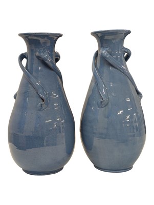 Lot 125 - C H BRANNAN BARUM, NORTH DEVON - PAIR OF EARLY 20TH CENTURY DRIP GLAZED VASES