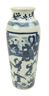 Lot 107 - REPUBLICAN BLUE AND WHITE SLEEVE VASE 民国青花人物瓶