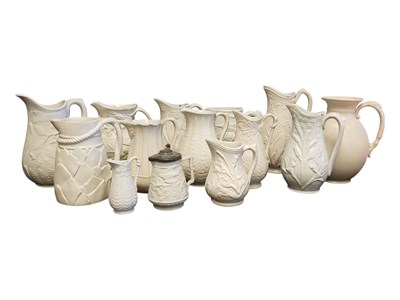 Lot 159 - COLLECTION OF 19TH CENTURY PARIAN WARE STONEWARE WHITE JUGS / PITCHERS