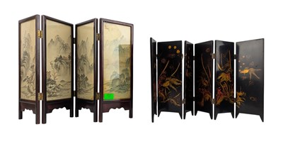 Lot 147 - CHINESE HARDWOOD TABLE TOP FOUR PANEL SCREEN & ANOTHER