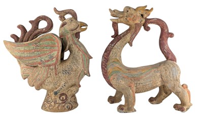 Lot 99 - PAIR OF HAN POTTERY IN FORM OF A DRAGON & A PHOENIX