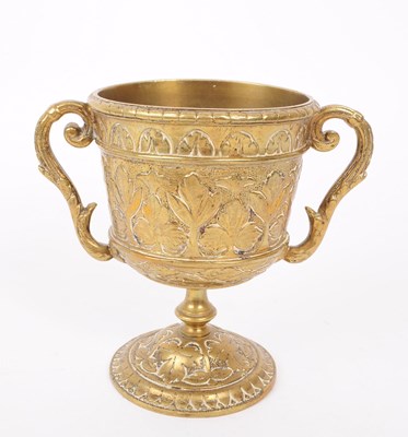 Lot 293 - 19TH CENTURY BRONZE TWIN HANDLED CHALICE / GOBLET