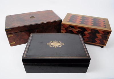 Lot 244 - 19TH CENTURY WRITING SLOPE & TWO JEWELLERY BOXES