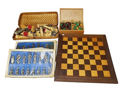 Lot 338 - 20TH CENTURY CHESS BOARD AND THREE CHESS SETS