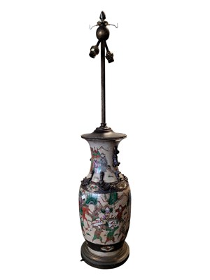 Lot 124 - 19TH CENTURY CRACKLE GLAZED 19TH CENTURY VASE / CONVERTED TABLE LAMP
