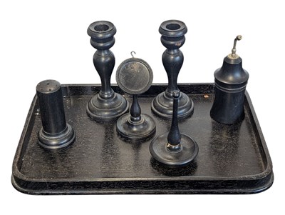 Lot 333 - EARLY 20TH CENTURY EBONY WOOD DRESSING TABLE SET