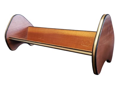 Lot 324 - MID 20TH CENTURY RETRO TEAK BOOK TROUGH WITH GILT METAL BANDING