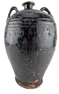 Lot 32 - MING DYNASTY BLACK GLAZED TWIN HANDLED WATER /WINE JUG