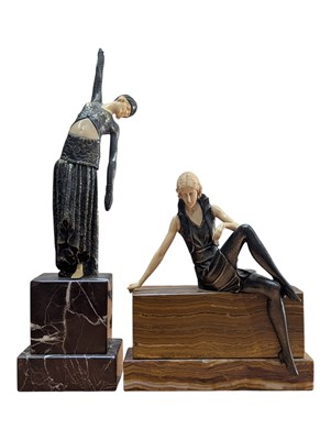 Lot 349 - TWO EARLY 20TH CENTURY BRONZE ART DECO LADY DANCING FIGURES