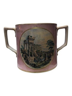 Lot 188 - 19TH CENTURY VICTORIAN STAFFORDSHIRE PRATTWARE TWIN HANDLED LOVING CUP