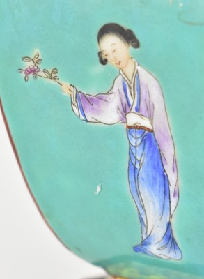 Lot 131 - REPUBLIC FAMILLE ROSE HEXAGONAL FIGURINE LIDDED JAR 民国粉彩人物六方盖罐