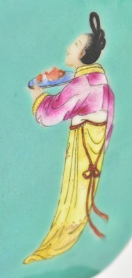 Lot 131 - REPUBLIC FAMILLE ROSE HEXAGONAL FIGURINE LIDDED JAR 民国粉彩人物六方盖罐