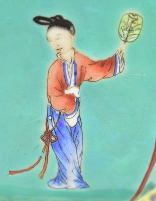 Lot 131 - REPUBLIC FAMILLE ROSE HEXAGONAL FIGURINE LIDDED JAR 民国粉彩人物六方盖罐