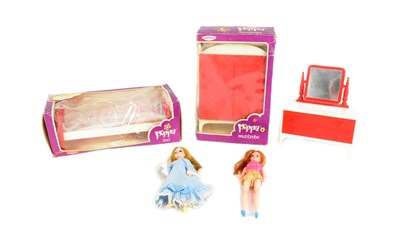 Lot 755 - PIPPA DOLLS - X2 VINTAGE PALITOY PIPPA DOLLS & FURNITURE