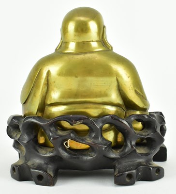 Lot 39 - QING / REPUBLIC PERIOD BRONZE FIGURE OF LAUGHING BUDDHA 晚清民国 铜笑佛坐像带座