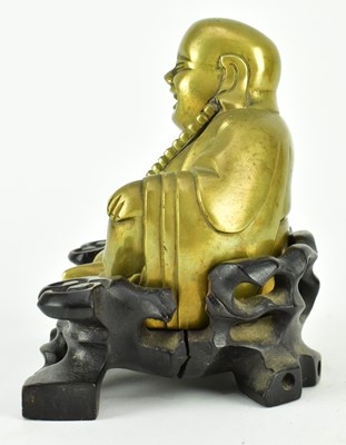 Lot 39 - QING / REPUBLIC PERIOD BRONZE FIGURE OF LAUGHING BUDDHA 晚清民国 铜笑佛坐像带座