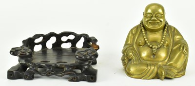 Lot 39 - QING / REPUBLIC PERIOD BRONZE FIGURE OF LAUGHING BUDDHA 晚清民国 铜笑佛坐像带座