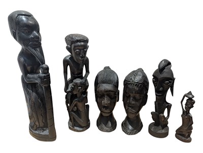 Lot 359 - TRIBAL ART - SIX 20TH CENTURY CARVED HARDWOOD AFRICAN FIGURES