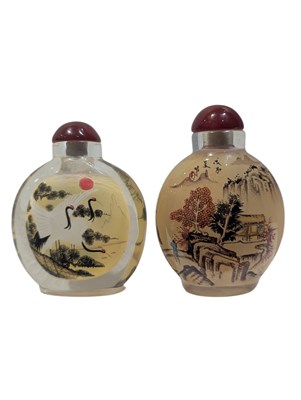 Lot 447 - TWO 20TH CENTURY VINTAGE CHINESE GLASS PERFUME SCENT / SNUFF BOTTLES
