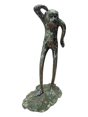 Lot 363 - 20TH CENTURY VINTAGE BRONZED SPELTER MONKEY FIGURE