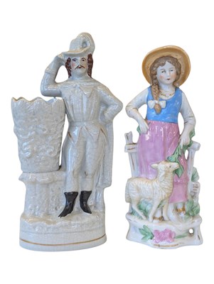 Lot 444 - 18TH CENTURY STAFFORDSHIRE FLAT BACK TOGETHER WITH A FEMALE SHEPHERD