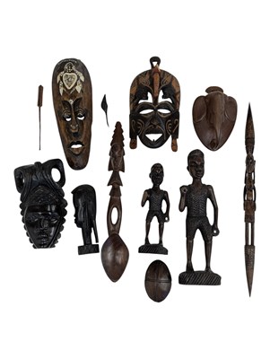 Lot 377 - AFRICAN TRIBAL ART - COLLECTION OF HAND CARVED AFRICAN FIGURINES & MASKS