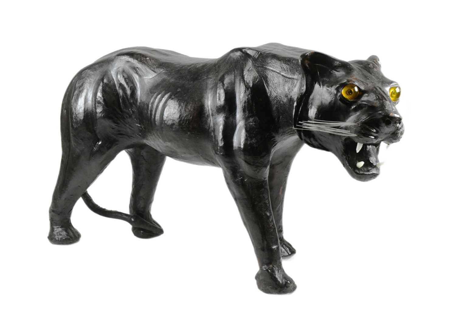 Lot 142 - 20TH CENTURY LEATHER MODEL OF A PANTHER / BIG CAT
