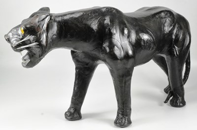 Lot 142 - 20TH CENTURY LEATHER MODEL OF A PANTHER / BIG CAT