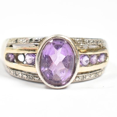 Lot 261 - HALLMARKED GOLD & SILVER AMETHYST & DIAMOND RING