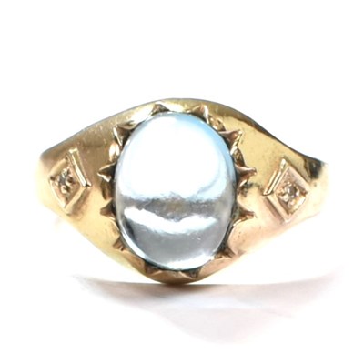 Lot 273 - HALLMARKED 9CT GOLD & BLUE TOPAZ CABOCHON RING