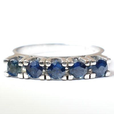 Lot 217 - 14CT WHITE GOLD & SAPPHIRE FIVE STONE RING